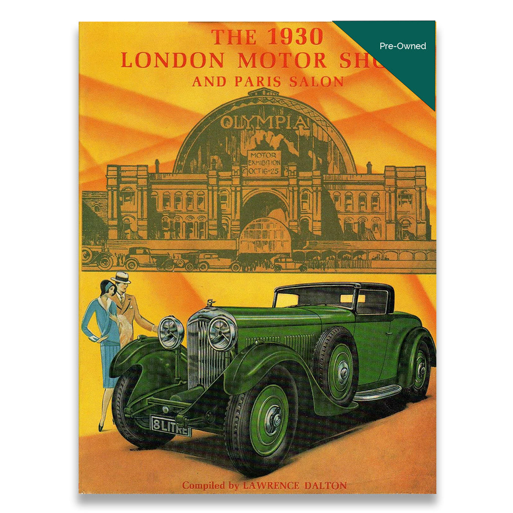 Book cover of 'The 1930 London Motor Show and Paris Salon' with vintage car illustration.