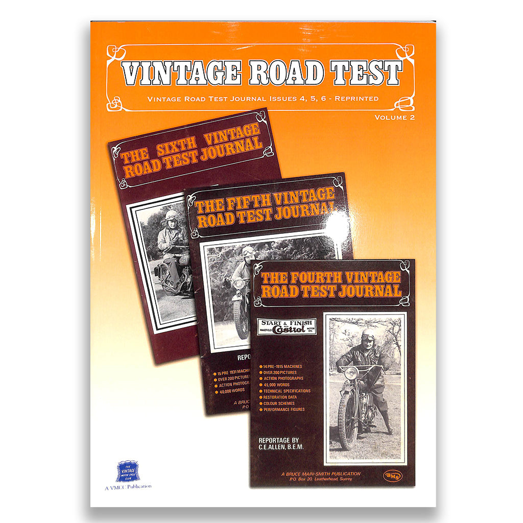 Collection of vintage road test journals with an orange and white cover.