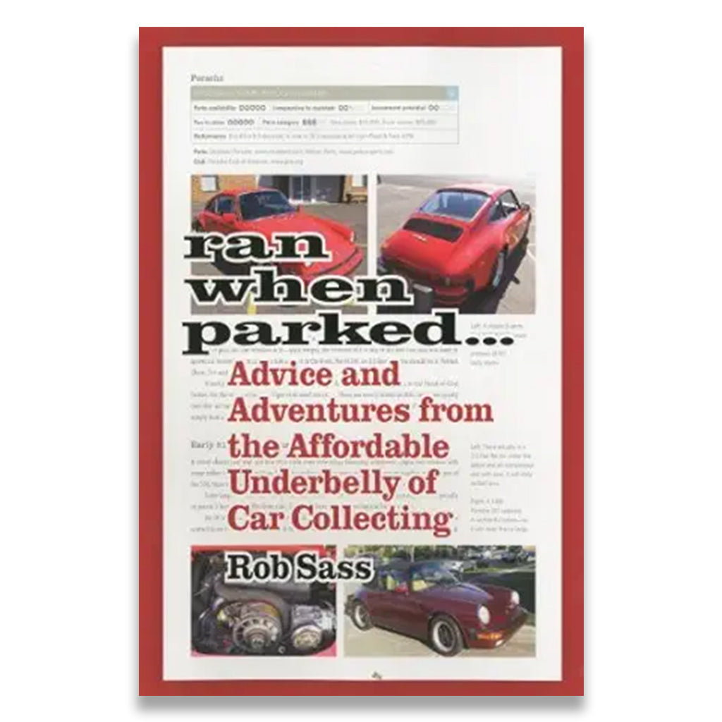 Book cover with red border featuring images of cars and text about car collecting.