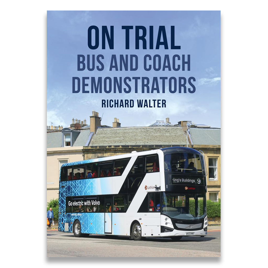 Book cover of 'On Trial: Bus and Coach Demonstrators' by Richard Walter with a bus on a city street.