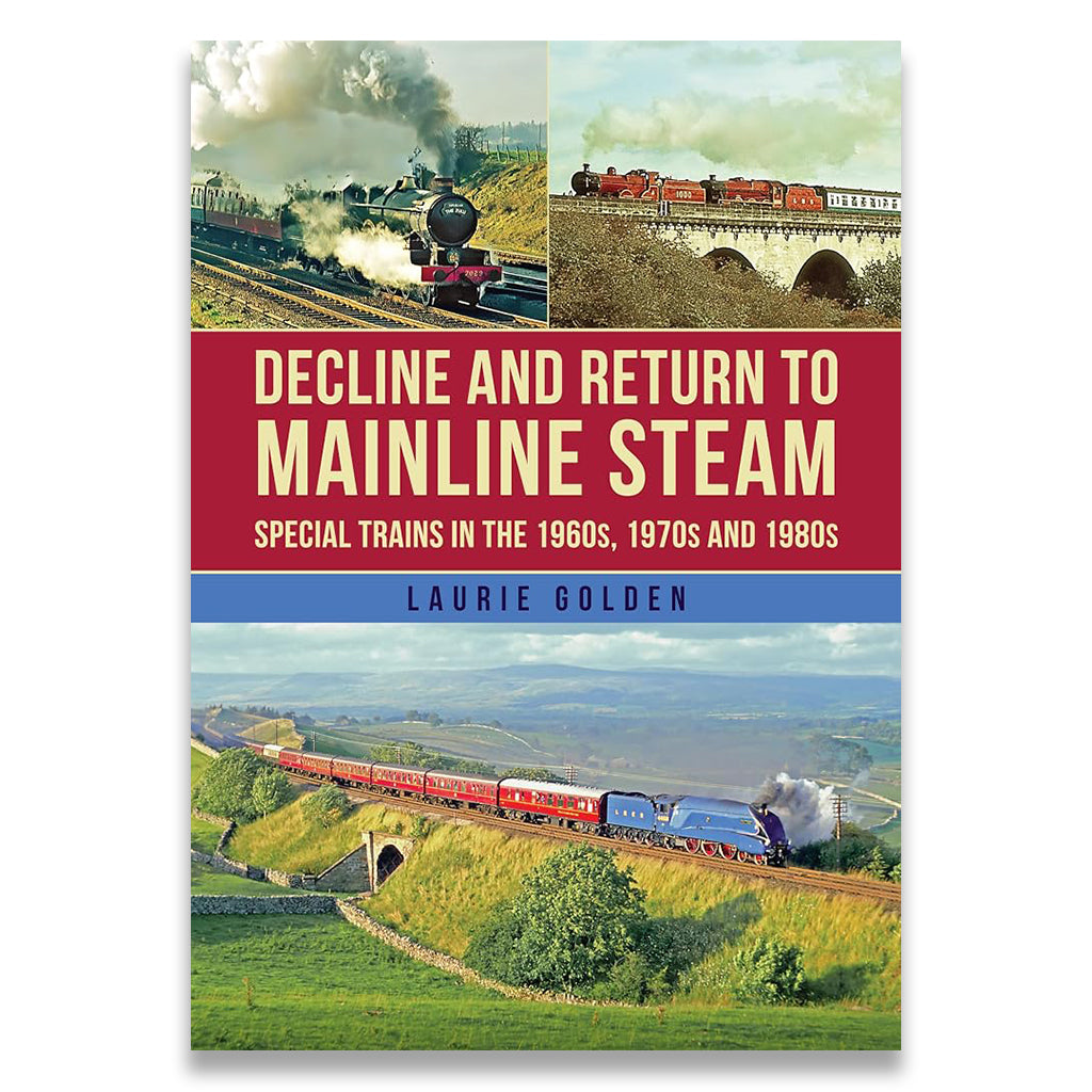 Book cover of 'Decline and Return to Mainline Steam' with images of steam trains.