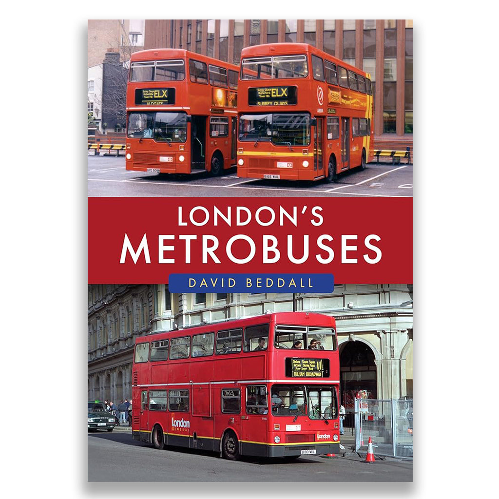 Book cover of 'London's Metrobuses' featuring images of red double-decker buses.