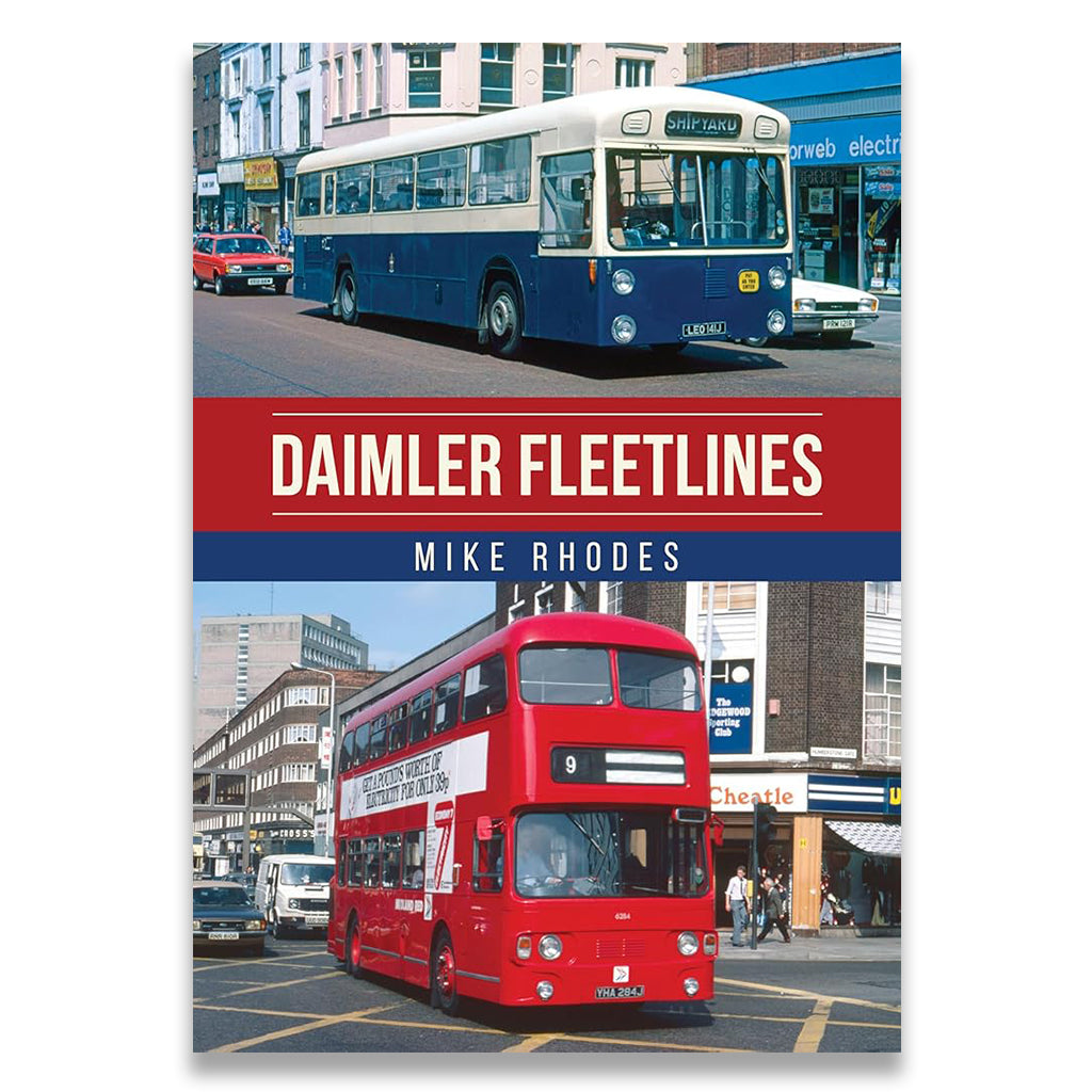 Book cover featuring images of buses with 'Daimler Fleetlines' and 'Mike Rhodes' text.