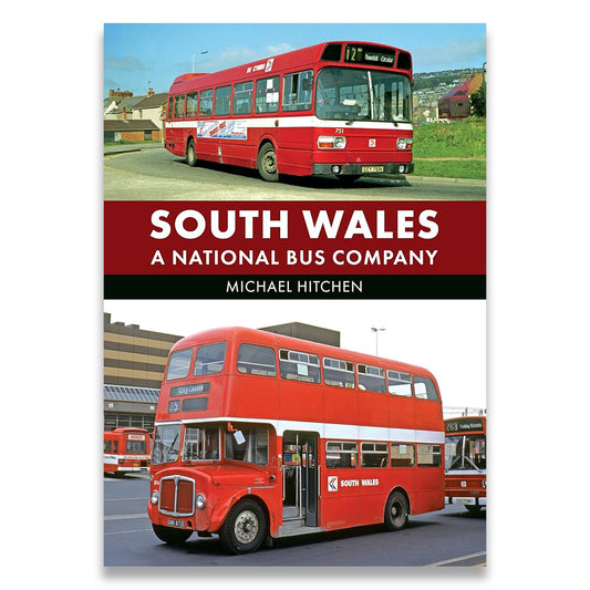 Book cover of 'South Wales: A National Bus Company' featuring images of red buses.