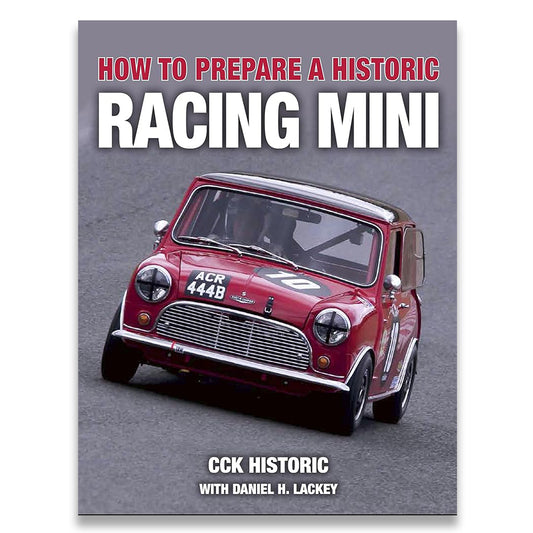 Book cover of 'How to Prepare a Historic Racing Mini' with a red racing mini car on a gray background.
