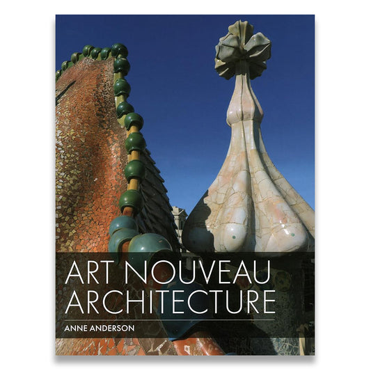Book cover of 'Art Nouveau Architecture' by Anne Anderson with architectural design on a blue background.