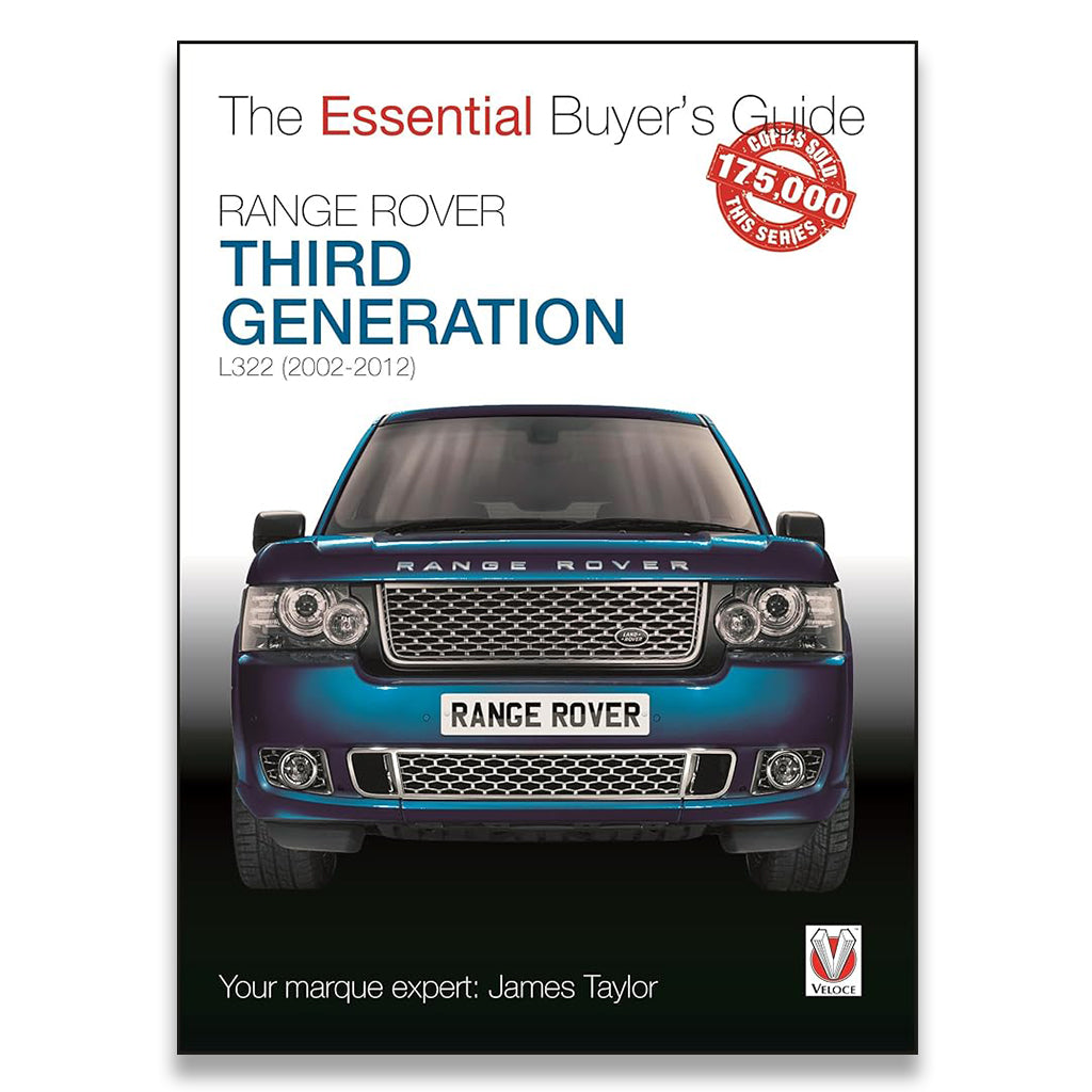 Book cover of 'The Essential Buyer's Guide Range Rover Third Generation' with a blue Range Rover on a white background.