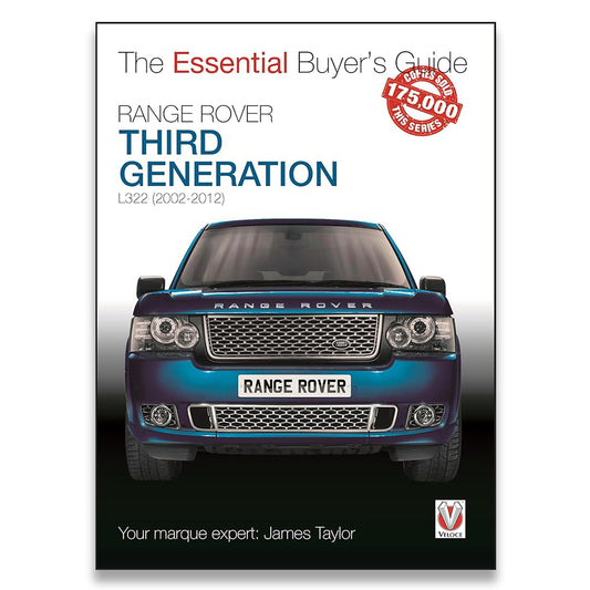 Book cover of 'The Essential Buyer's Guide Range Rover Third Generation' with a blue Range Rover on a white background.