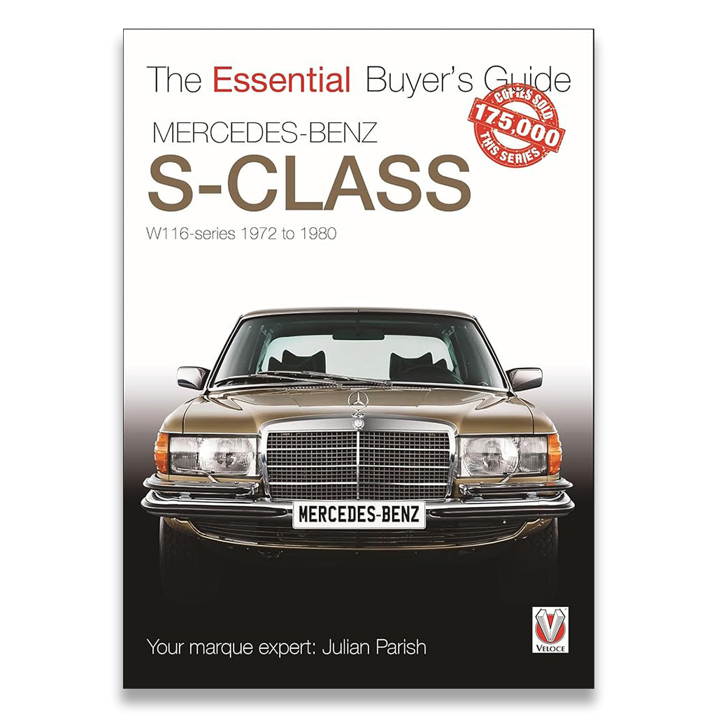 Book cover of 'The Essential Buyer's Guide Mercedes-Benz S-Class' featuring a classic Mercedes-Benz car.