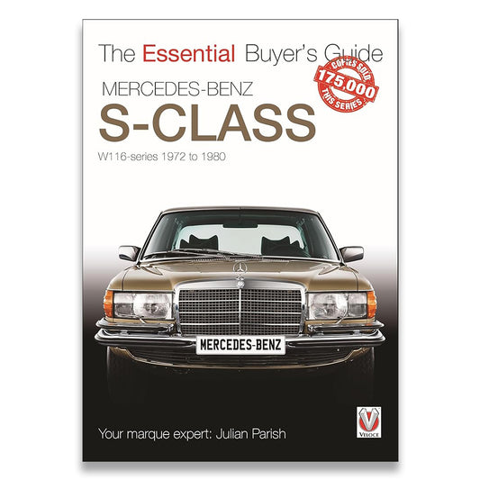 Book cover of 'The Essential Buyer's Guide Mercedes-Benz S-Class' featuring a classic Mercedes-Benz car.