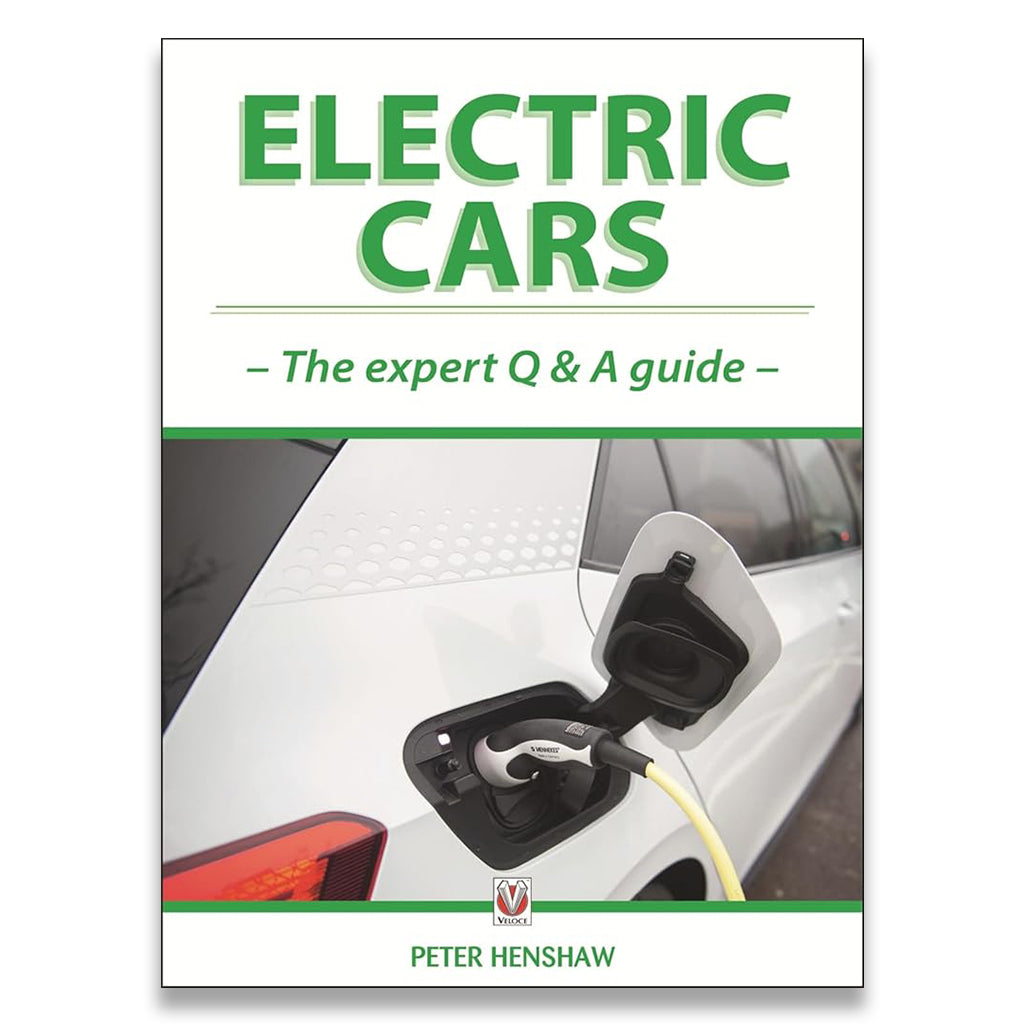 Book cover of 'Electric Cars: The expert Q & A guide' by Peter Henshaw, featuring an electric car being charged.