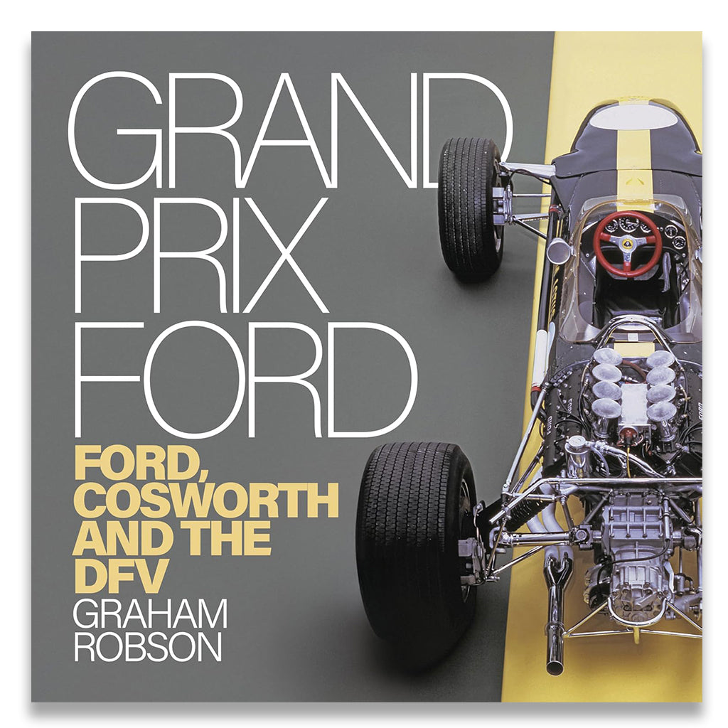 Book cover of 'Grand Prix Ford' with a race car and text on a gray and yellow background