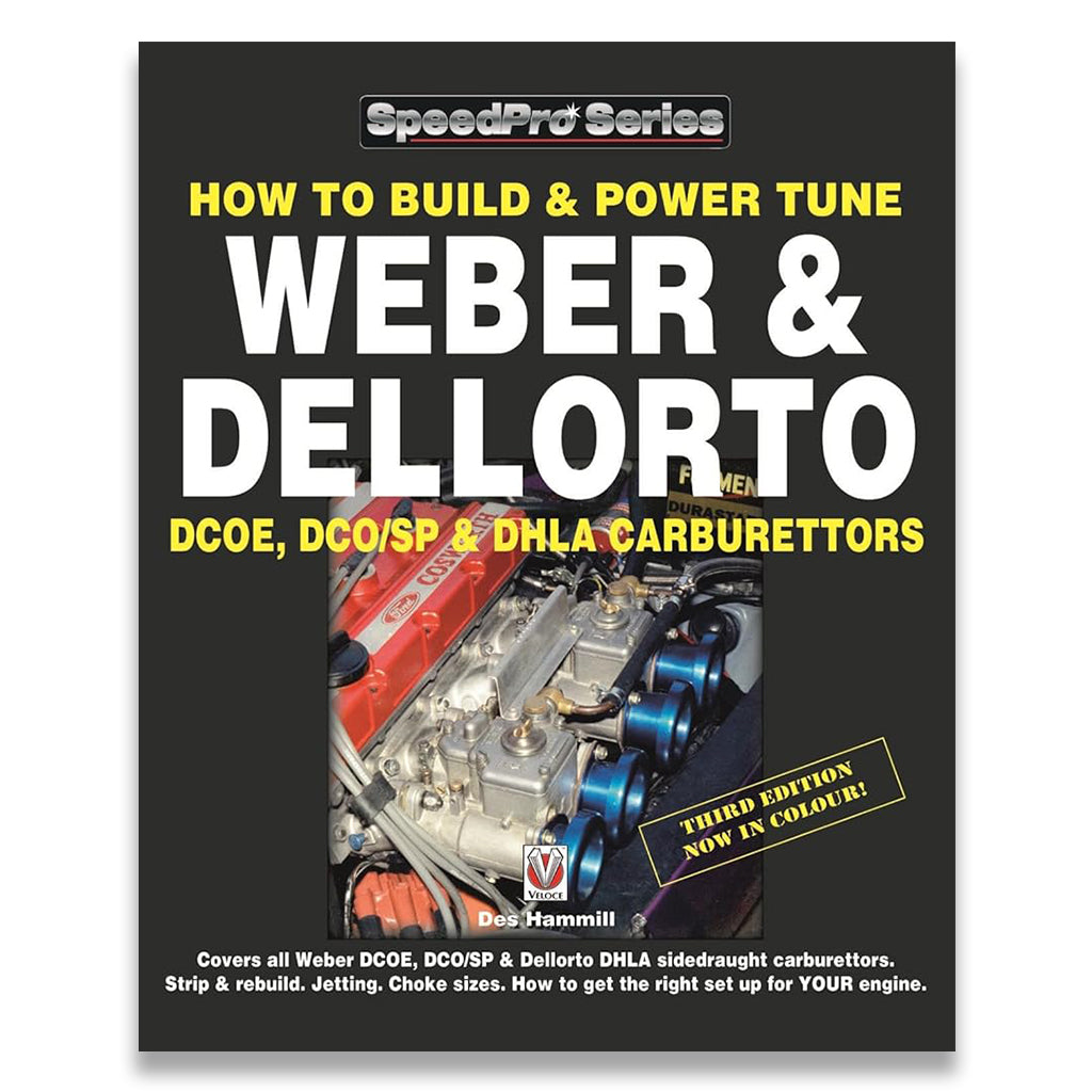 Book cover of 'How to Build & Power Tune Weber & Dellorto Carburettors' with engine image on a black background