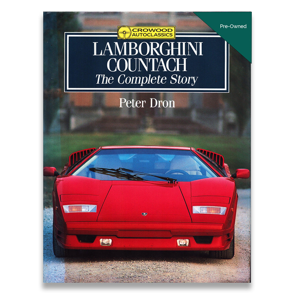 Book cover of 'Lamborghini Countach: The Complete Story' with a red car on a blurred background.