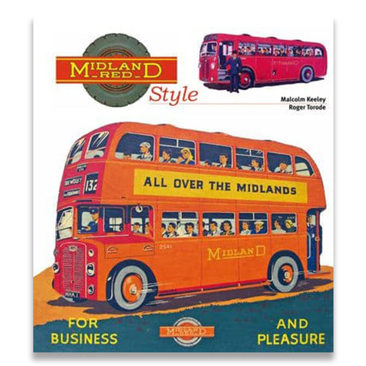 Book cover with illustration of a red and orange bus, featuring text about Midland Red services.
