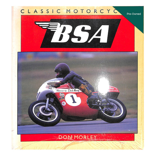 Book cover of 'Classic Motorcycles BSA' featuring a motorcycle racer on a track.