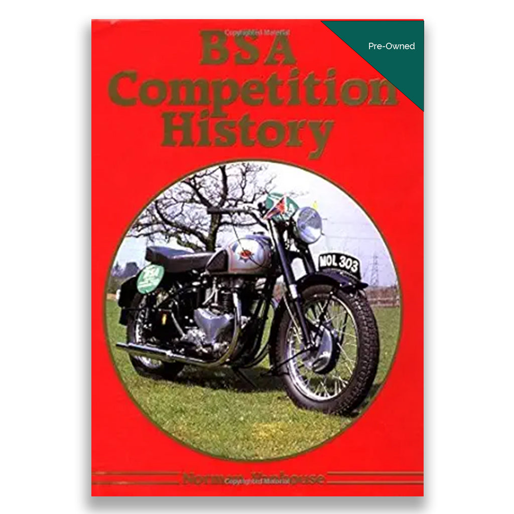 Book cover of 'BSA Competition History' with a motorcycle on a red background