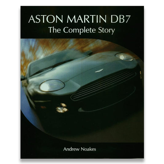 Book cover of 'Aston Martin DB7: The Complete Story' with a reflection of an Aston Martin car.