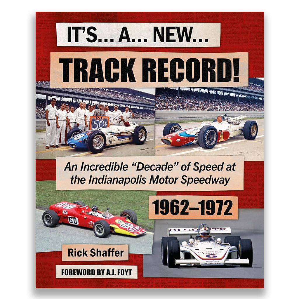 Book cover of 'Track Record!' featuring vintage race cars and text about Indianapolis Motor Speedway.
