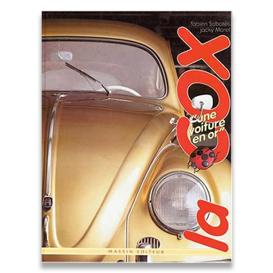 Front cover of the French book 'Une voiture en or' by Fabien Sabonis and Jacky Maret, published by Massin Editeur. The cover features a close-up photograph of a shiny gold vintage car with bold red stylized text reading 'VOITURE' and a small ladybug illustration.