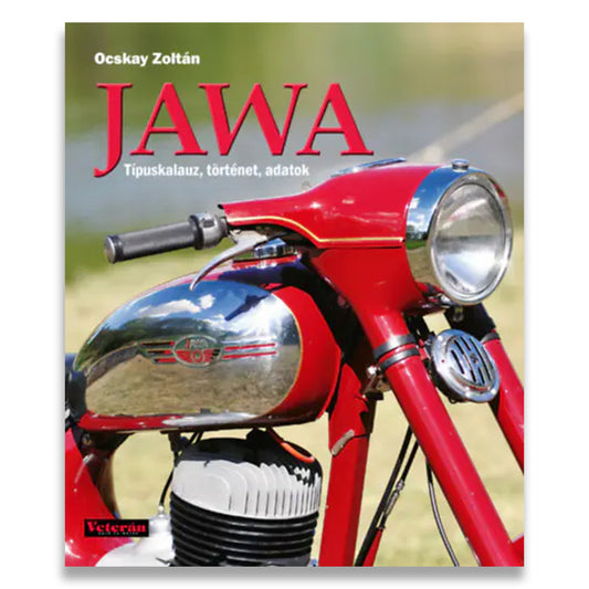 Book cover of 'JAWA' with a red motorcycle on a blurred background