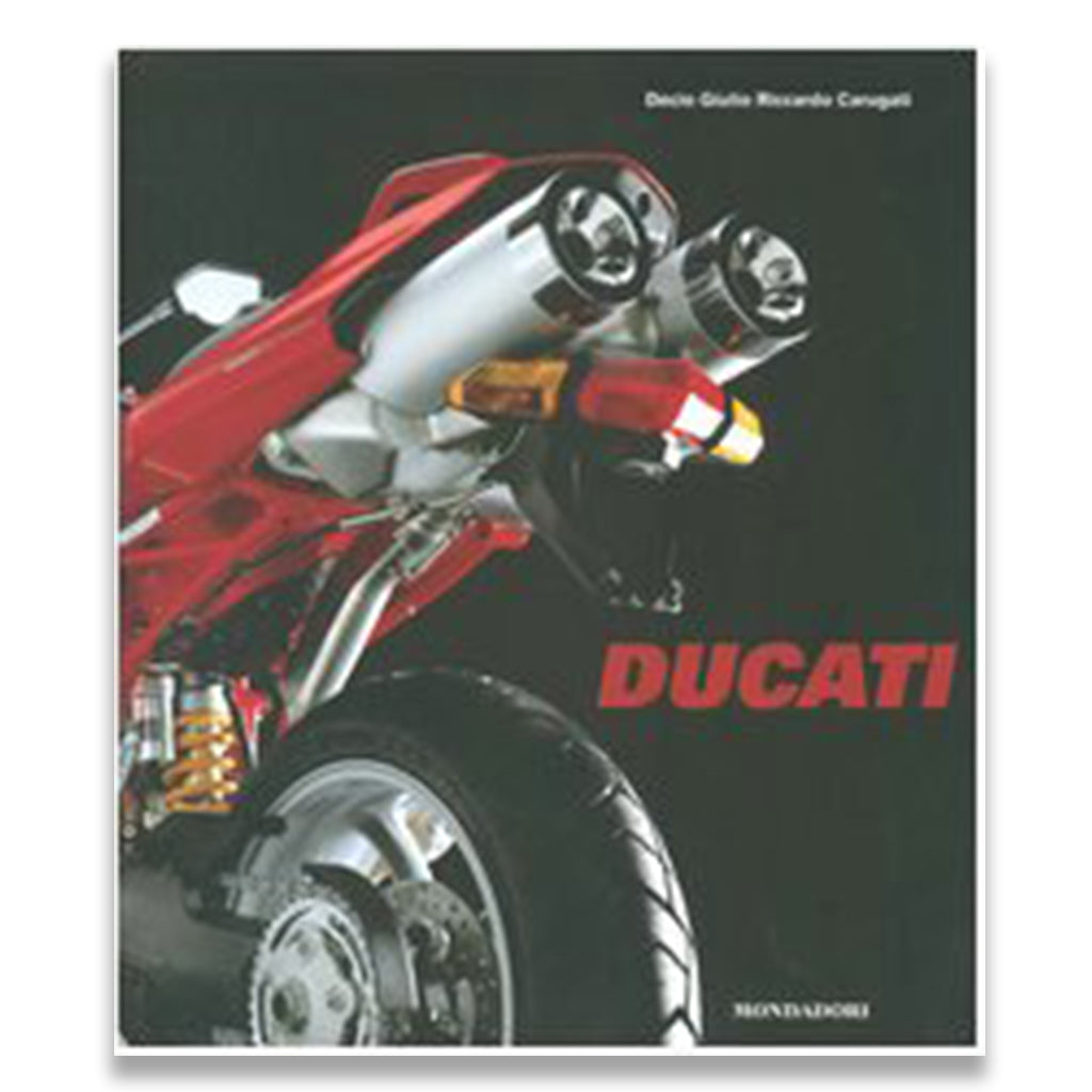 Ducati motorcycle book cover with close-up of bike on a black background