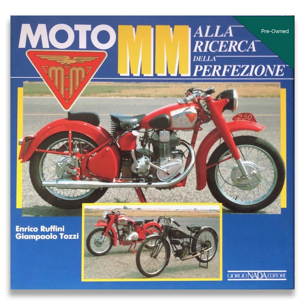 Book cover of 'Moto MM alla Ricerca della Perfezione' with a red motorcycle on a blue background.