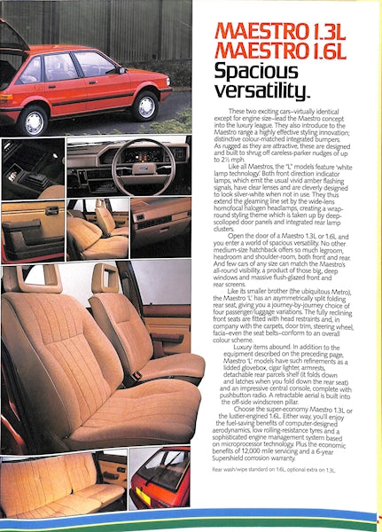Austin Maestro Range Brochure, 1.3, 1.6, L, HLE, HLS, Vanden Plas &amp; MG #3598 1983 image 6