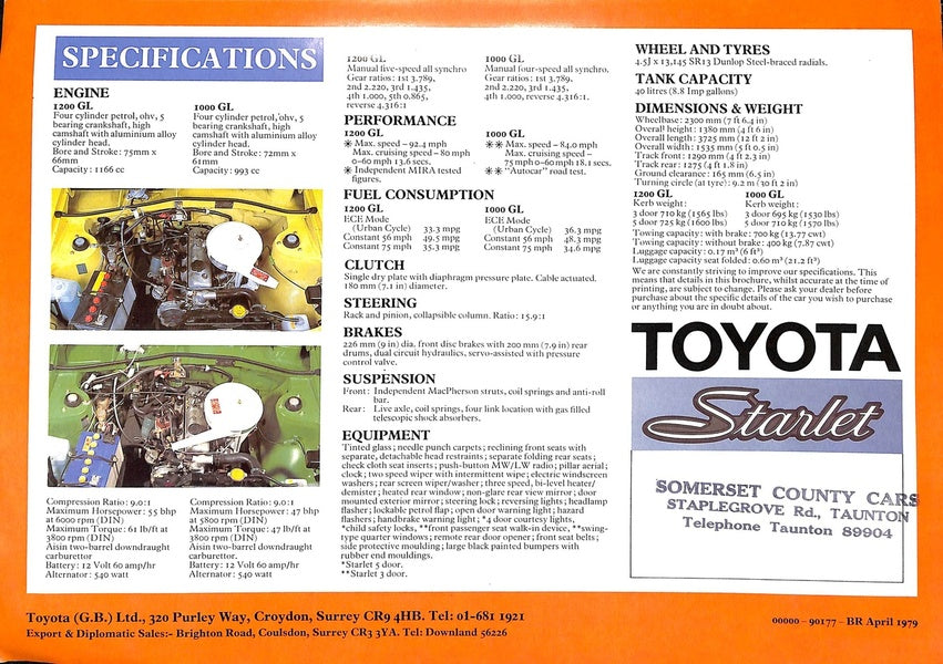 Toyota Starlet Car Sales Brochure #90177 1979 image 7