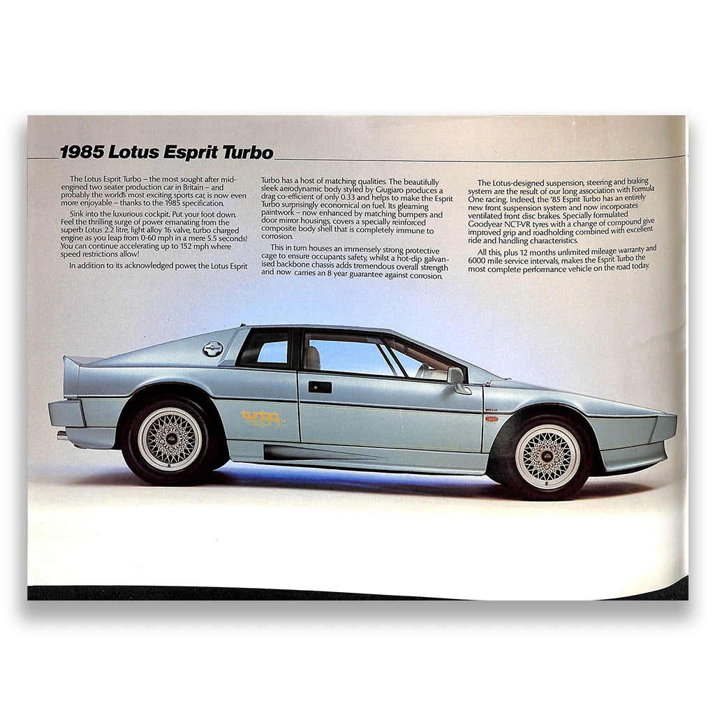 Lotus Cars Range Sales Brochure & Price List 1985