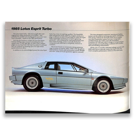 Lotus Cars Range Sales Brochure & Price List 1985