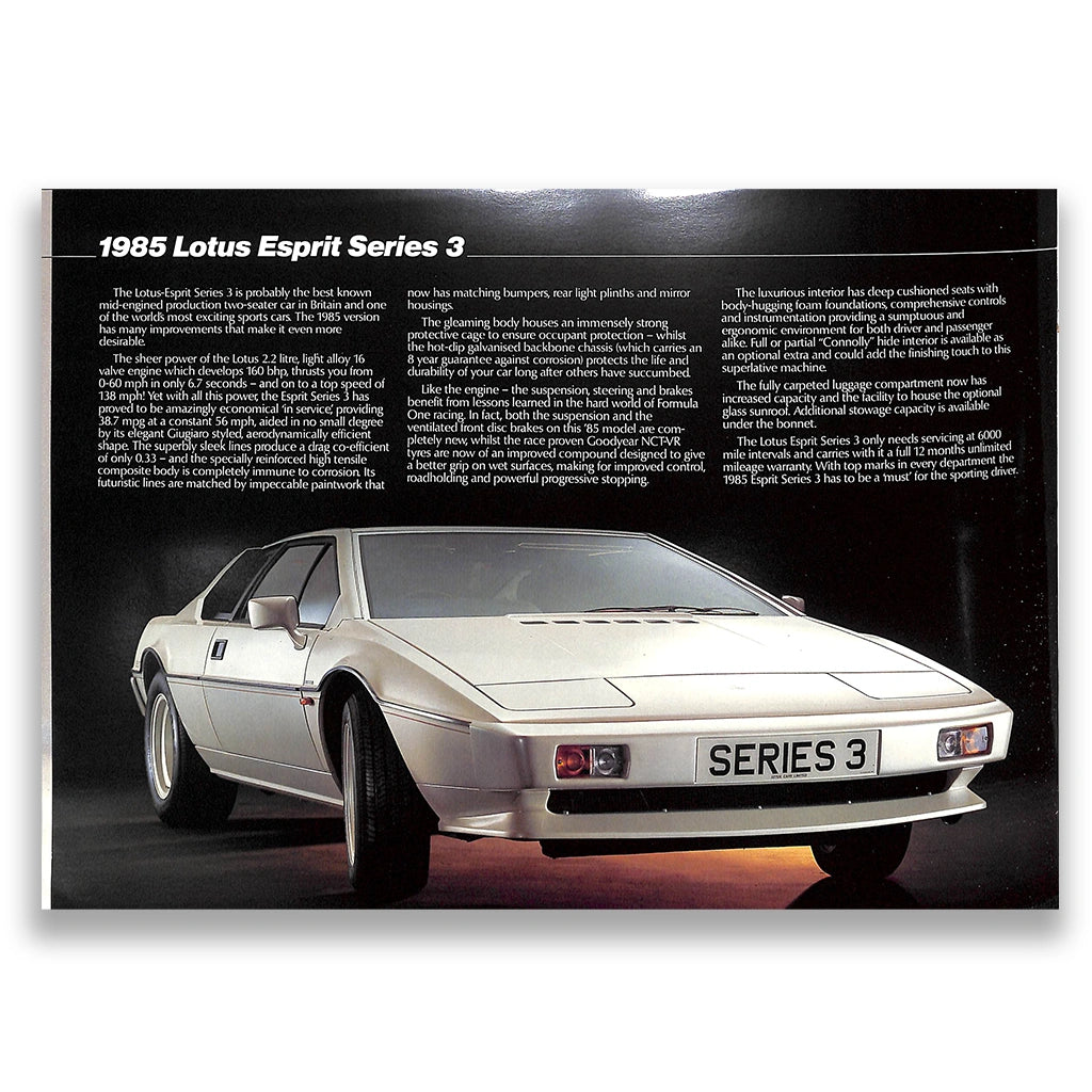 Lotus Cars Range Sales Brochure & Price List 1985