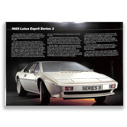 Lotus Cars Range Sales Brochure & Price List 1985