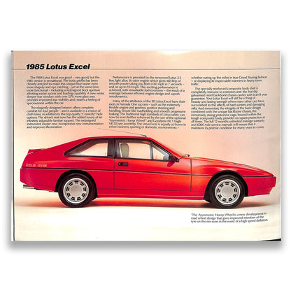 Lotus Cars Range Sales Brochure & Price List 1985