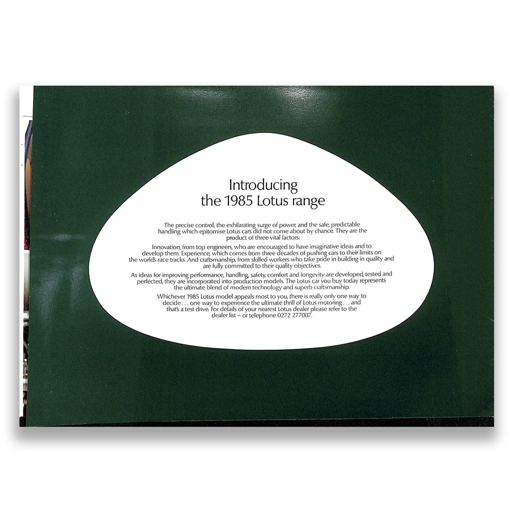 Lotus Cars Range Sales Brochure & Price List 1985