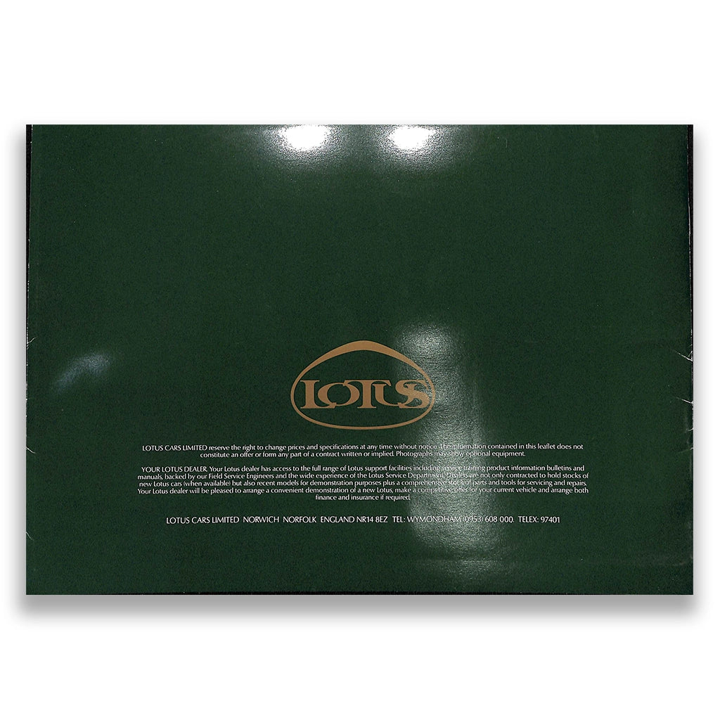Lotus Cars Range Sales Brochure & Price List 1985