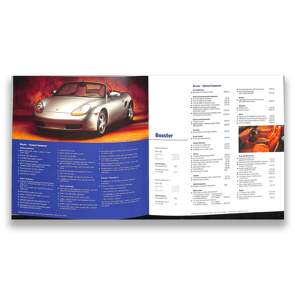 Porsche Range NEC Car Sales Brochure 1998