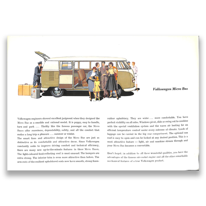 Volkswagen Microbus Car Sales Brochure 1958 #W 2/75/8.58E