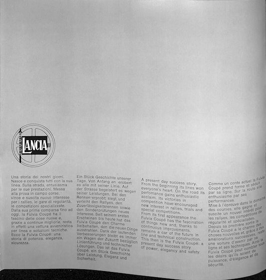 Lancia Fulvia Coupe Series 2 Car Sales Brochure #8799385 1972/73 image 1