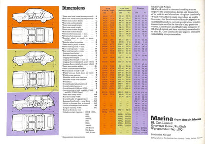 Morris Marina 3 Car Sales Brochure 3327 1978 image 17