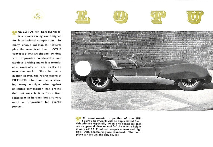 Lotus Fifteen Sales Brochure 1959 image 1