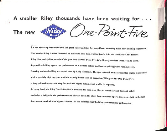 Riley 1.5 Foldout Car Sales Brochure, #D672 1957 image 1
