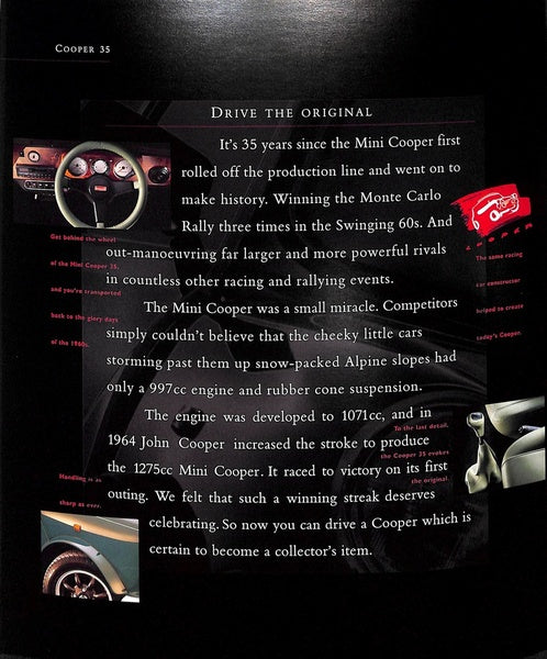 Rover Mini Cooper 35 Car Sales Brochure 1996 #5083 image 4